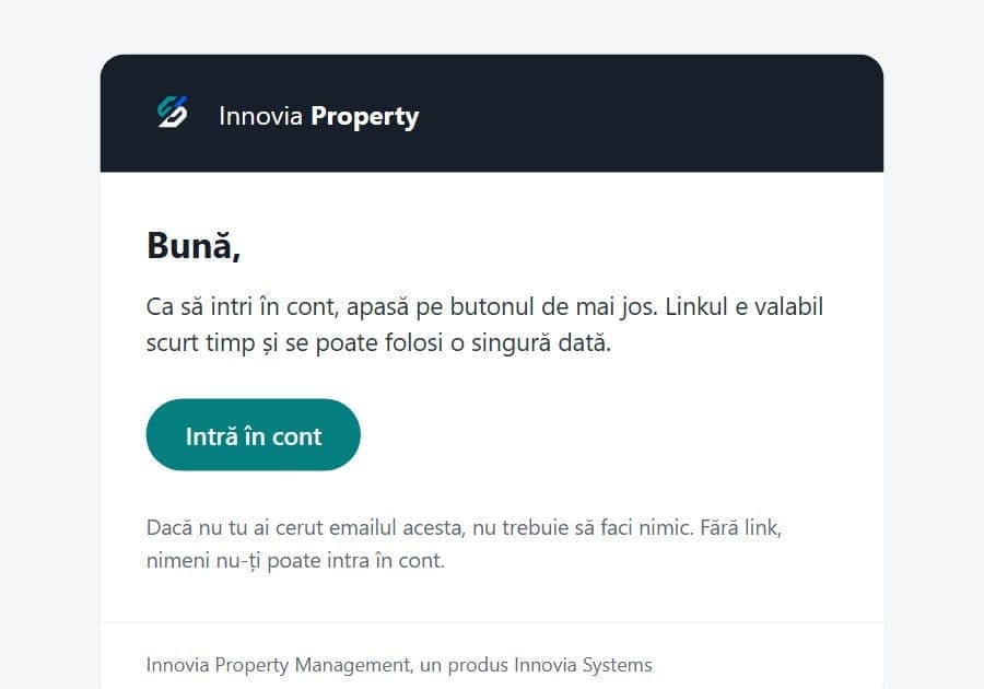 Emailul cu butonul Intră în cont