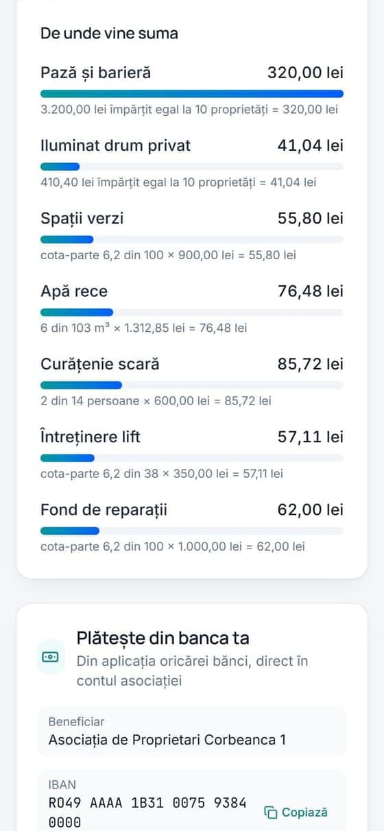 Explicația fiecărei cheltuieli pe telefonul proprietarului, apoi datele de plată